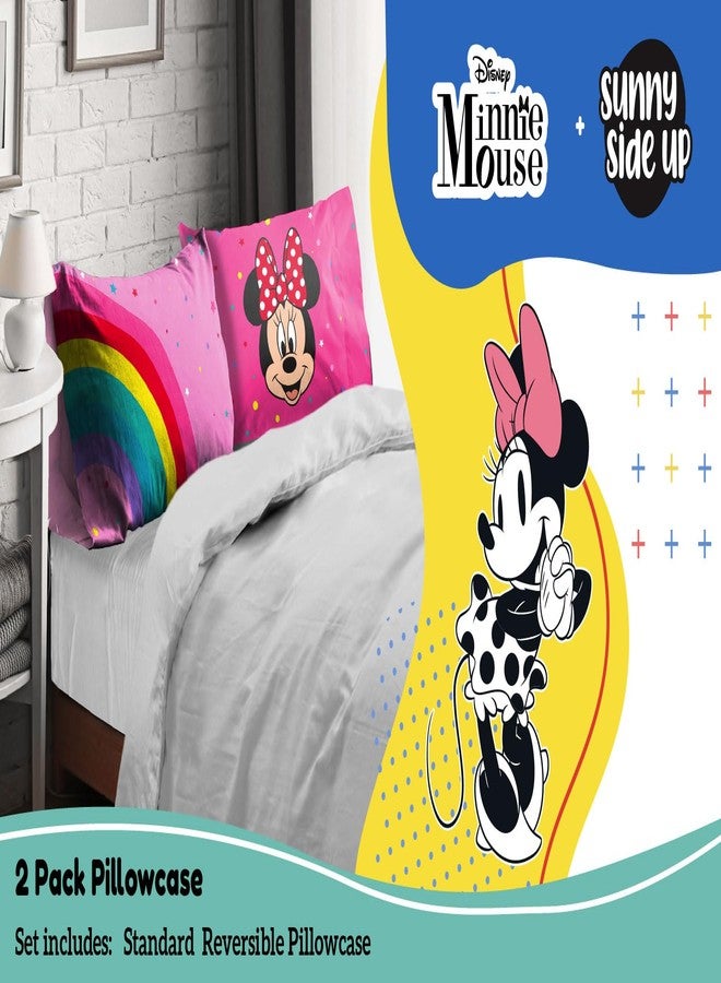 Sunny Side Up Disney Minnie Mouse 2 Pack Reversible Pillowcases - Double Sided Pillow Covers, Kids Super Soft Pink Bedding - Image 2